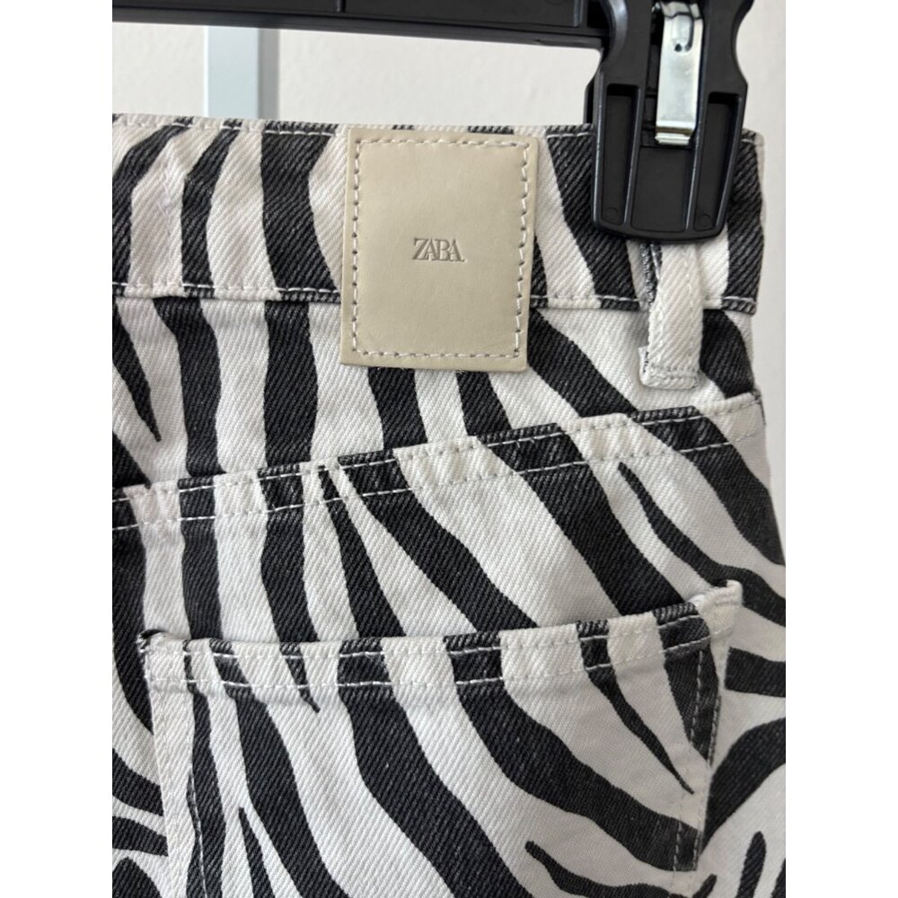 Zara Jeans Size 2 Zebra Print High Rise Straight Leg Y2K Streetwear Scandi Style - Picture 14 of 16